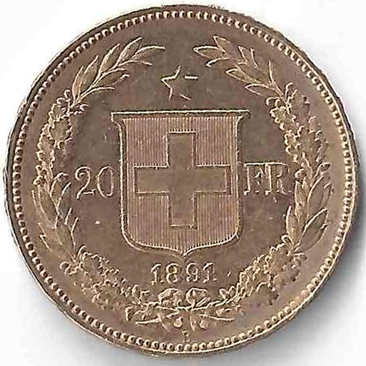 Croix Suisse 20 Francs en Or